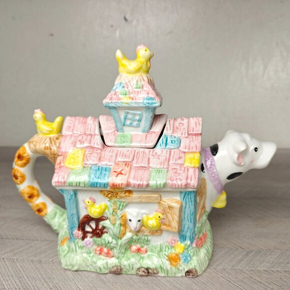 Vintage Mercuries Harvest Tea Set Teapot Cups Plates Farmhouse Cow Sheep Sun - Picture 16 of 16